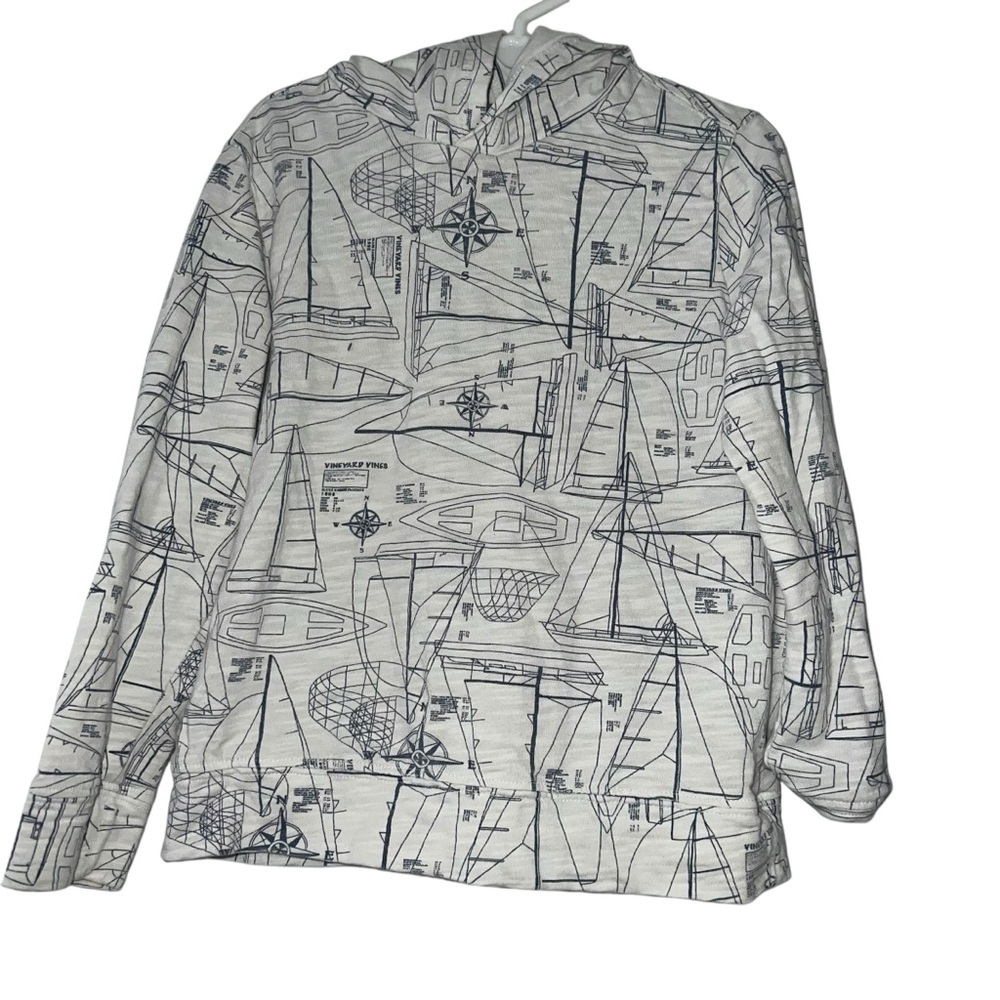 Vineyard vines Nautical sailboat Print Hoodie top sz 5 white blue island hoodie